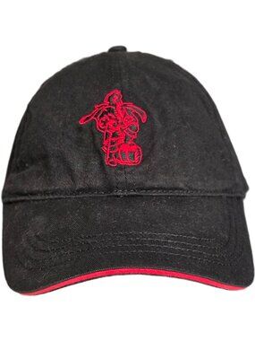Captain Morgan Rum Black Red Embroidered Pirate Spellout Baseball Hat Cap GUC